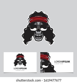 Illustration of Skull Rockstar Logo, Vector Template