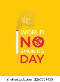 Illustration of skull shaped smoke comes out from cigarette. world no smoking day.