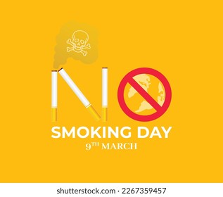 Illustration of skull shaped smoke comes out from cigarette. world no smoking day.