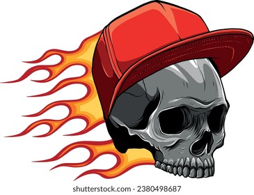 Illustration of a skull in skateboarder cap. Design element for poster, card, banner, sign. Vector illustration
