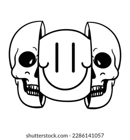 The illustration of skull smile inside vector.
Suitable for funny sticker, icon, sign or symbol.