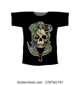 illustration of skull and snake for t-shirt design vector