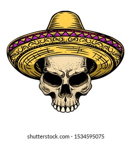 Illustration Skull Sombrero Isolated On White Stock Vector (royalty 