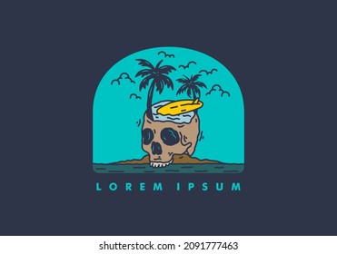 Illustration von Schädel- und Surfdesign