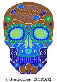 illustration of the skull, a symbol of the traditional Mexican holiday Day of the dead and the Day of angels