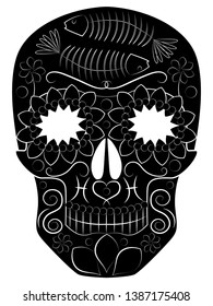 illustration of the skull, a symbol of the traditional Mexican holiday Day of the dead and the Day of angels