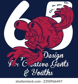 Illustration Skull Tattoo with big eyes cartoon and waves for hair, Original Design for gents and youths Cool Design style.