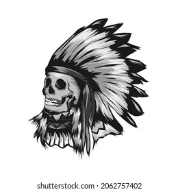 Illustration of skull tribe of native american with hand drawing style