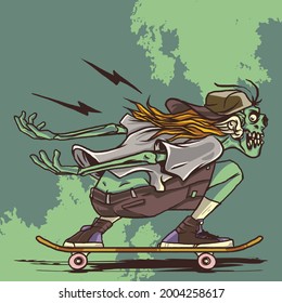 Zeichnung eines Schädels mit einem Skateboard für Plakate und T-Shirt-Designs