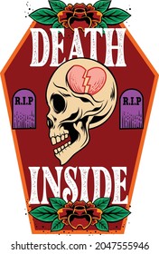 Illustration of skull with vintage drawing style 