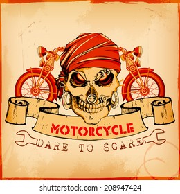 illustration of skull in vintage motorcycle poster