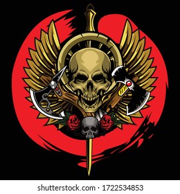 Ilustración del cráneo y el arma disponibles para su proyecto personalizado