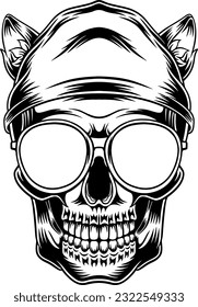 illustration of a skull wearing a beanie and glasses