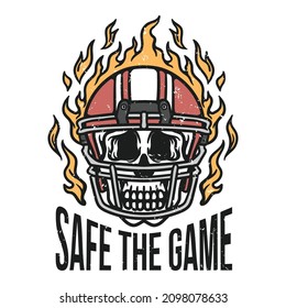 illustration of a skull wearing a football helmet on fire