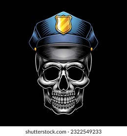 illustration of a skull wearing a police hat