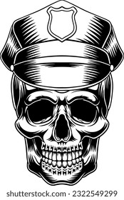 illustration of a skull wearing a police hat