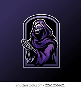 illustration of skull wearing robe and glasses praying