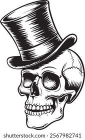 illustration of a skull wearing a top hat Vector