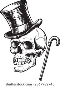 illustration of a skull wearing a top hat Vector