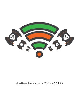 illustration of skull and wifi isolated on white background