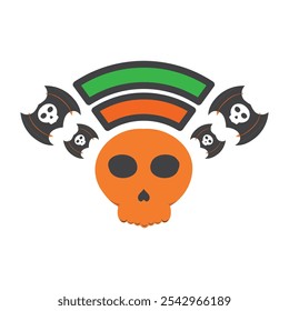 illustration of skull and wifi isolated on white background