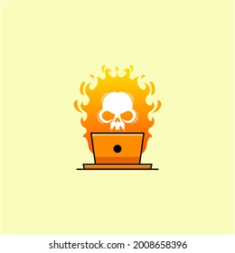 illustration of skull working using laptop