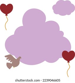 Illustration of the sky, balloons and pigeons for Valentine's Day