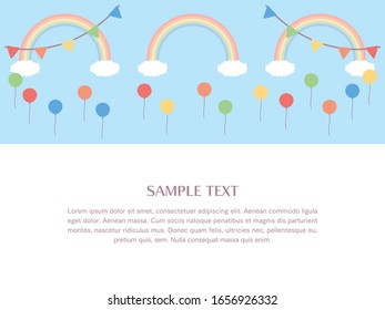 Ilustración del cielo, globos, arco iris y nubes.
También se puede utilizar para materiales de marco.
Diseño que organiza diseños y caracteres en la mitad inferior.