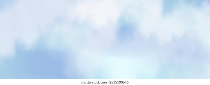 Ilustração de um fundo azul céu com um azul claro fantástico e nuvens em um dia ensolarado. Representa uma manhã no inverno ou à luz do dia na tarde durante o verão ou a primavera.Vetor paisagem do céu.