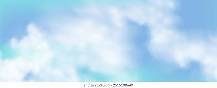 Illustration of a sky blue background with a fantastic  clear azure and clouds on a sunny day. Depicts a morning in winter or daylight in the afternoon during summer or spring.Vector heaven landscape.