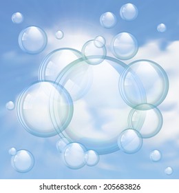 An illustration of the sky and bubbles. Background. Layered.