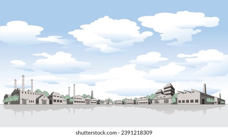 Illustration of sky and cityscape.