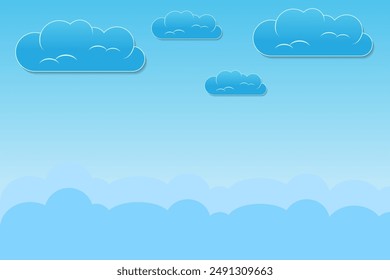 Illustration of Sky with Clouds in flat style. Sky and clouds background. Cloudy vector cartoon illustration in blue color.