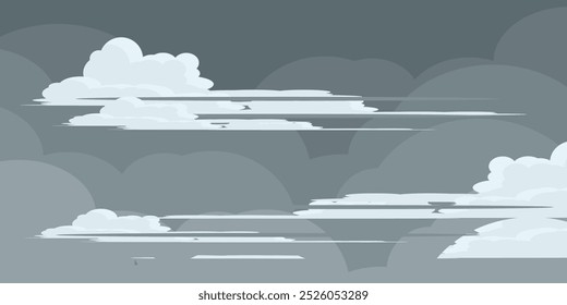 
Illustration of Sky with Clouds in flat style. Sky and clouds background. Cloudy cloud vector cartoon illustration. Nature abstract wallpaper.