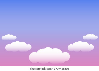 Illustration of sky with clouds and pink and blue gradient. Sky at sunrise