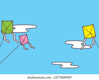 Illustration of sky and kite flying