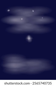 Illustration of sky in the night with clouds and stars