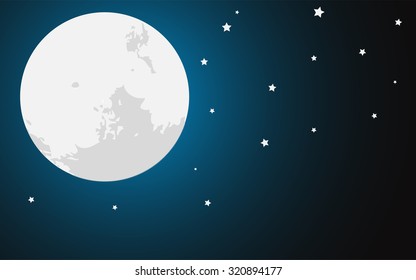 Illustration of a sky with stars and a moon