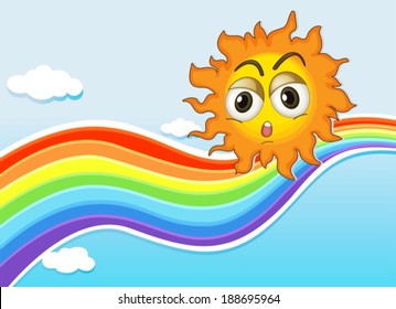 Illustration of a sky with a sun and a rainbow