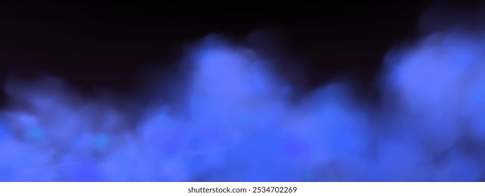 Ilustración de un cielo con tonos azules cálidos, nubes dispersas iluminadas por el sol poniente. Representa una puesta de sol pacífica al final de la tarde durante el verano o la primavera. Vector cielo landscape transitionin