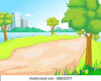 Illustration of a skyscrapers in the city near the river