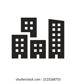 Illustration of skyscrapers, hotels, urban. Solid icons, glyphs, silhouettes.