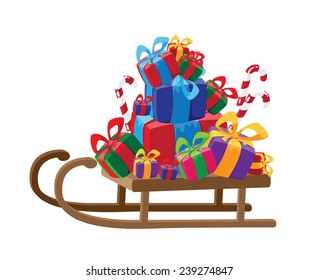 illustration of a sled with gifts
