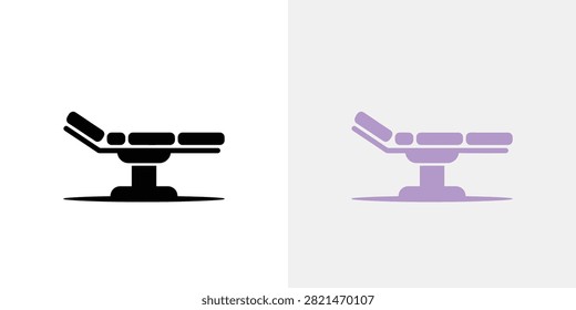 Illustration of a sleek massage table in black and purple featuring a headrest and leg supports for relaxation therapy sessions