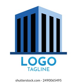 An Illustration sleek and modern logo representing a company building. The design features a stylized building in shades of blue, symbolizing corporate architecture and professional structures.