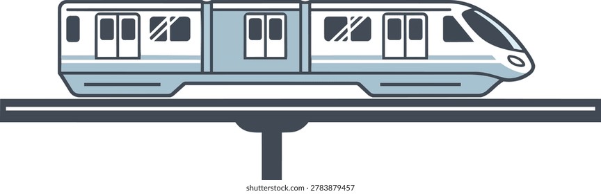 Illustration of a sleek, modern monorail train traveling on an elevated track system, showcasing urban transportation.