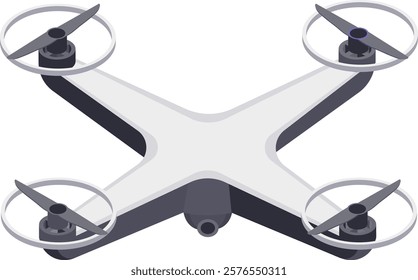 Illustration of a sleek quadcopter drone featuring a camera, designed for aerial photography and videography. The drone s streamlined design highlights modern technology and innovation