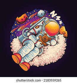 illustration of sleeping astronaut at space