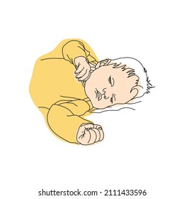 Illustration of a sleeping baby. Newborn sleeping baby in line graphic. Sweetly sleeping toddler. Icons with sleeping babies. Vector illustration concept time for bed. Cute babies see dreams.