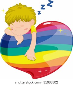 illustration of a sleeping boy on heart